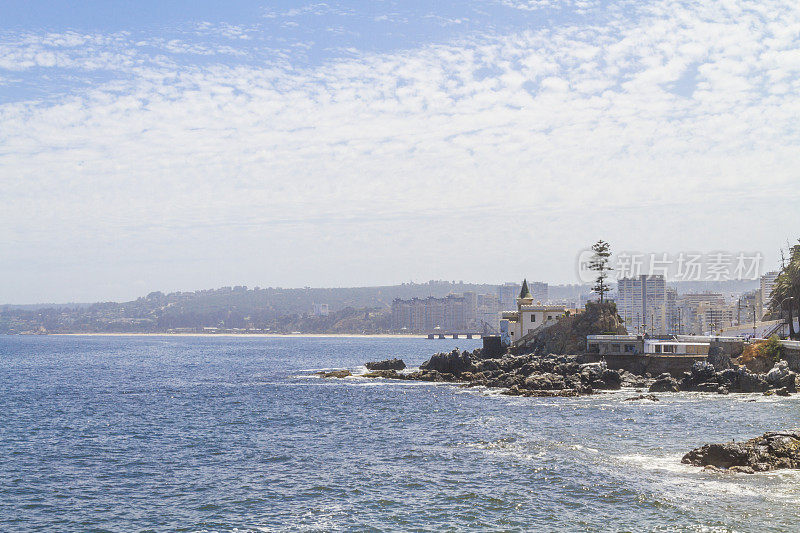 Viña Vina del Mar, Reñaca和conon全景鸟瞰图